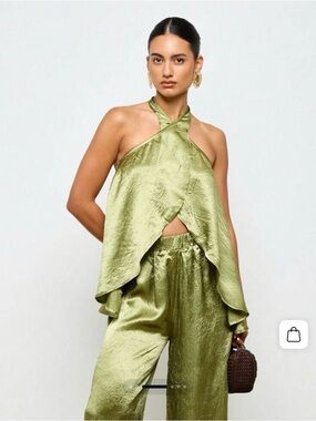 Missguided Green Satin Set